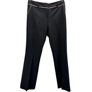 Cache' Women's Dress Pants Sz 2 Solid Black Gold Metallic Trim Bootcut Zipper